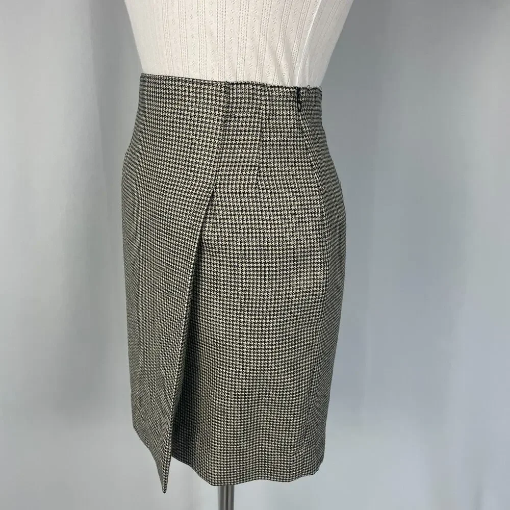Vintage Talbots Pencil Skirt Size 6 Petite Black Gold Houndstooth Academia 90s